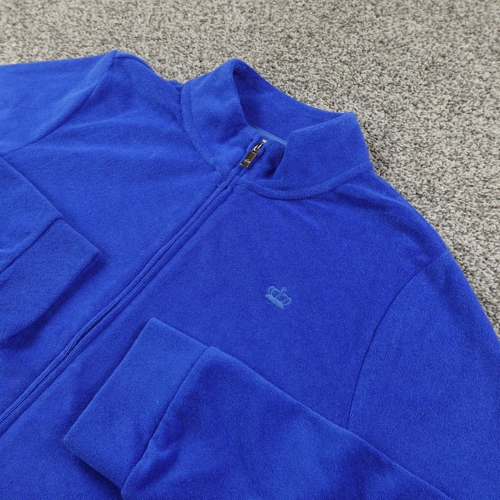 Juicy Couture Jacket Womens XL Blue Velour Full Zip Track Coat Casual Preppy Y2K